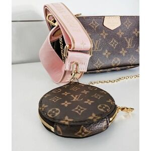 Louis Vuitton Monogram Pochette Accessories Crossbody Starter Set Pink Strap